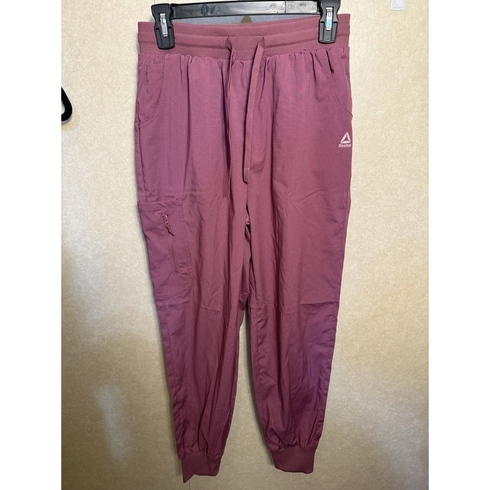 Reebok Women's Cargo Jogger Scrub Pants Mauve Pink Size Small Drawstring Stretch